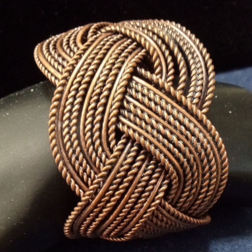 Intricate Copper Rope Knot Bracelet 7-in Open Cuff Vintage
